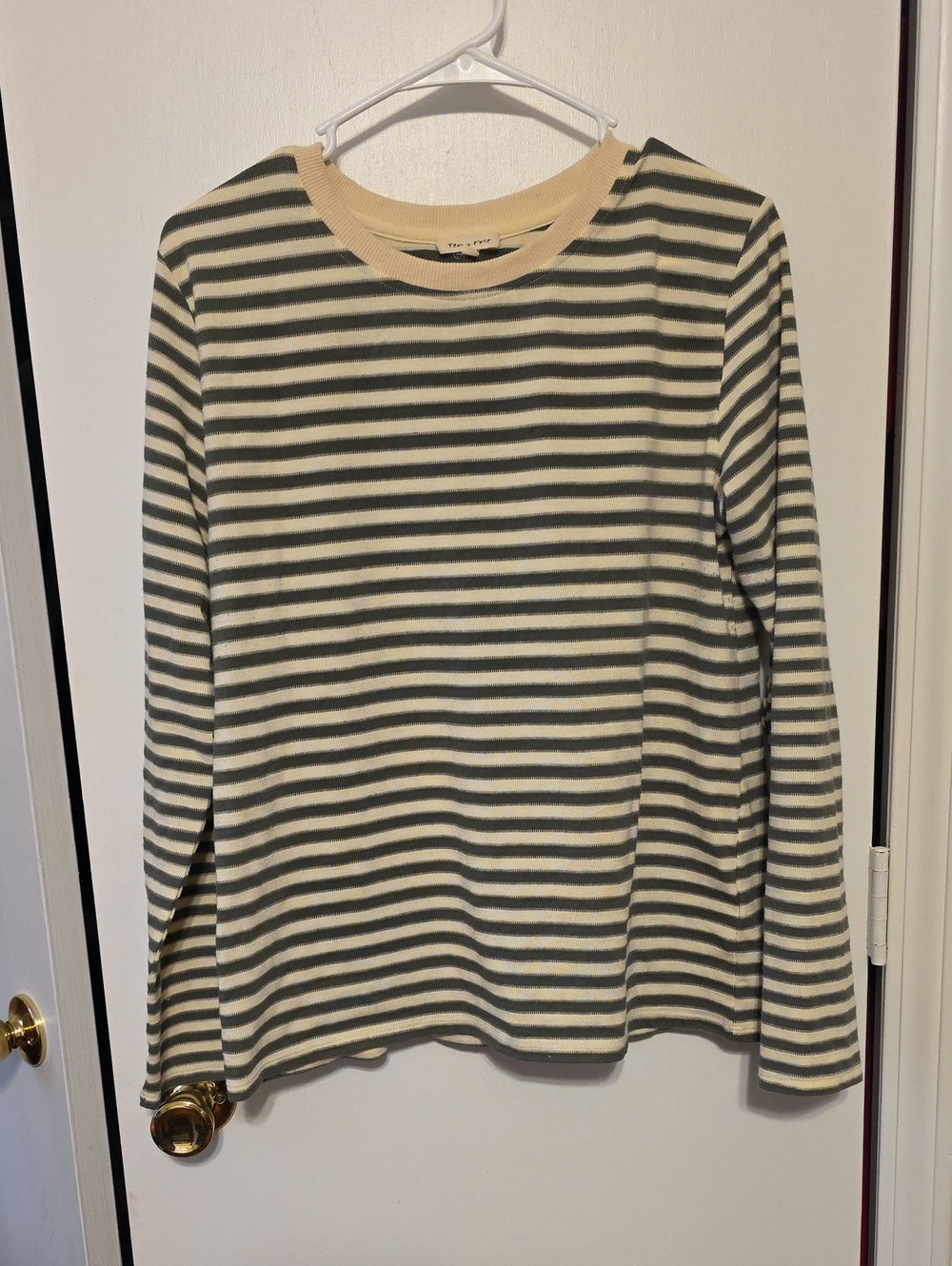 tea n rose Cream & Olive Striped Long-Sleeve Tee